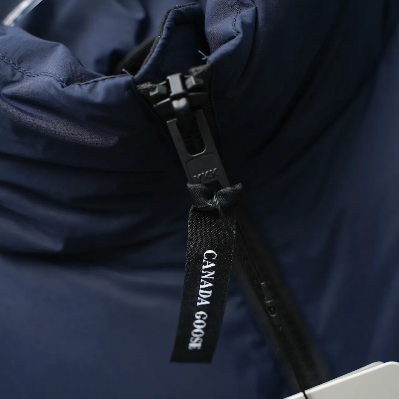 P780 CANADA GOOSE丨Canada Goose 2802 Sleeve Logo Stand Collar Down Jacket Color: Dark Blue Red Logo Size: XS-XXL